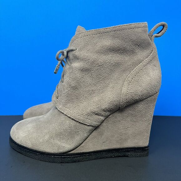 Vince Camuto Booties Women's US 7.5‎ Gray Kiotio Wedge Ankle Lace Up Suede Boots - Picture 4 of 12